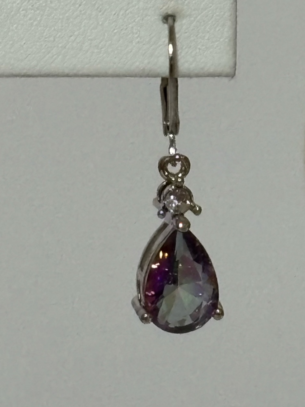 Silver Drop Earrings with Iridescent Stones - Picture 2 of 3